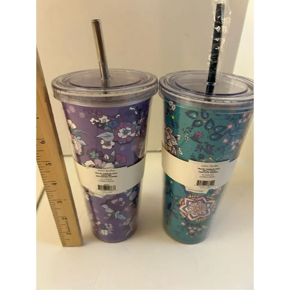 Vera Bradley‎ tumbler lot Purple Garden and Enchanted Garden 24 oz NEW